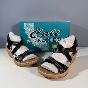 Skechers‎ Cali Women's Black Wedge Sandals Luxe Foam Size 7 Vegan